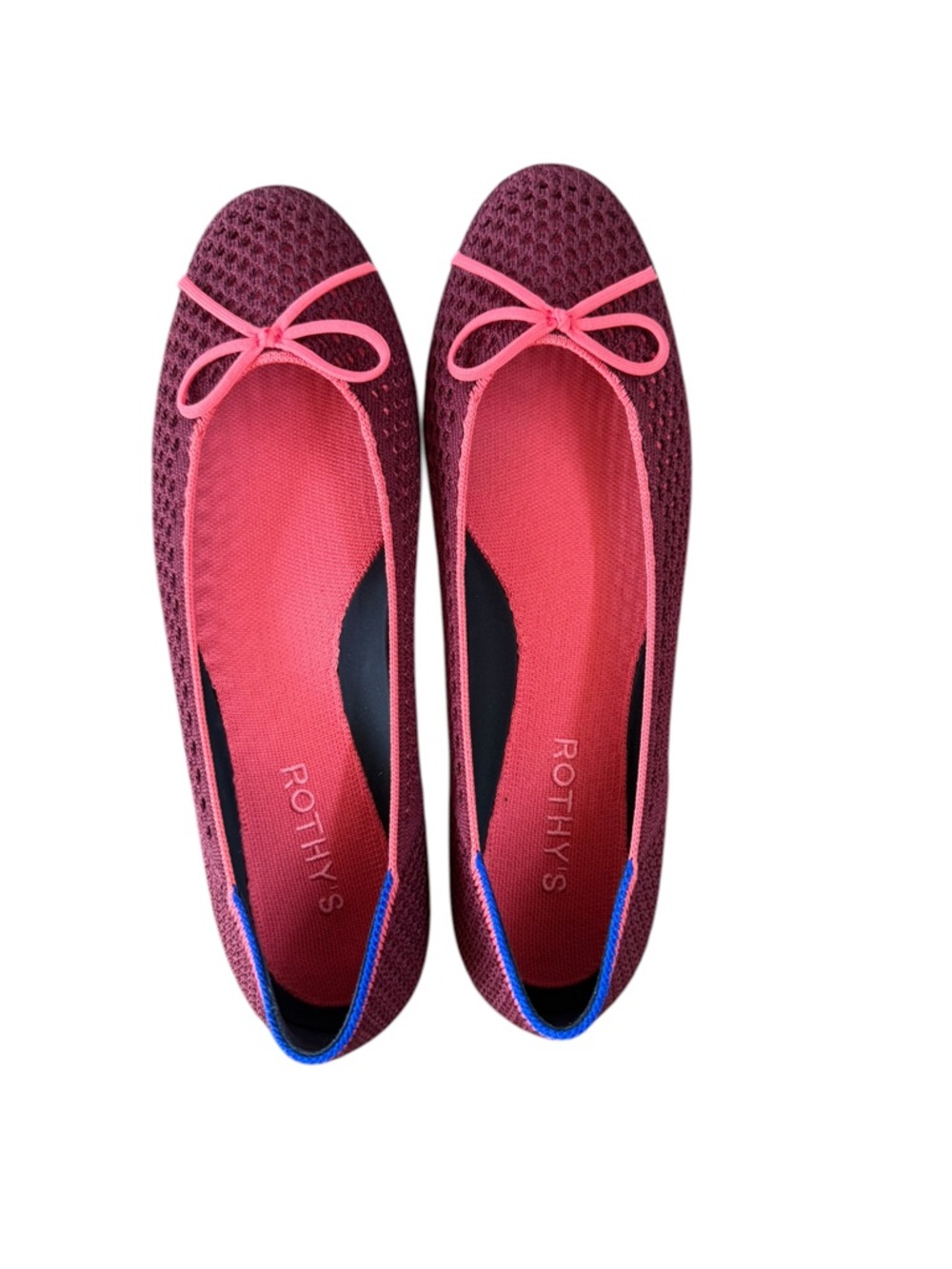 Rothy’s The Ballet Flat Bow Berry Mesh Burgundy/Pink Flats – Sz 9 - Picture 5 of 6